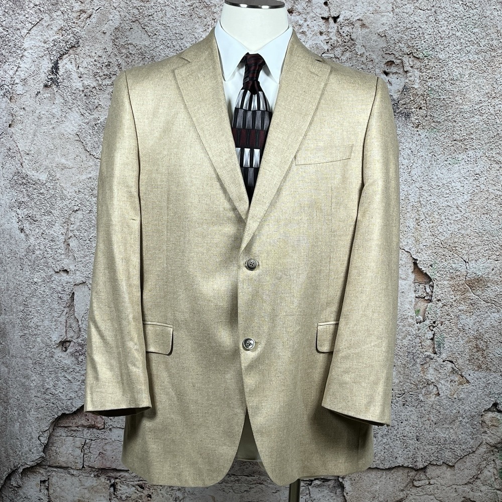 Jack Victor Vincewood SPJ Blazer Mens 44L Tan Silk Wool Sport Coat Jacket Italy
